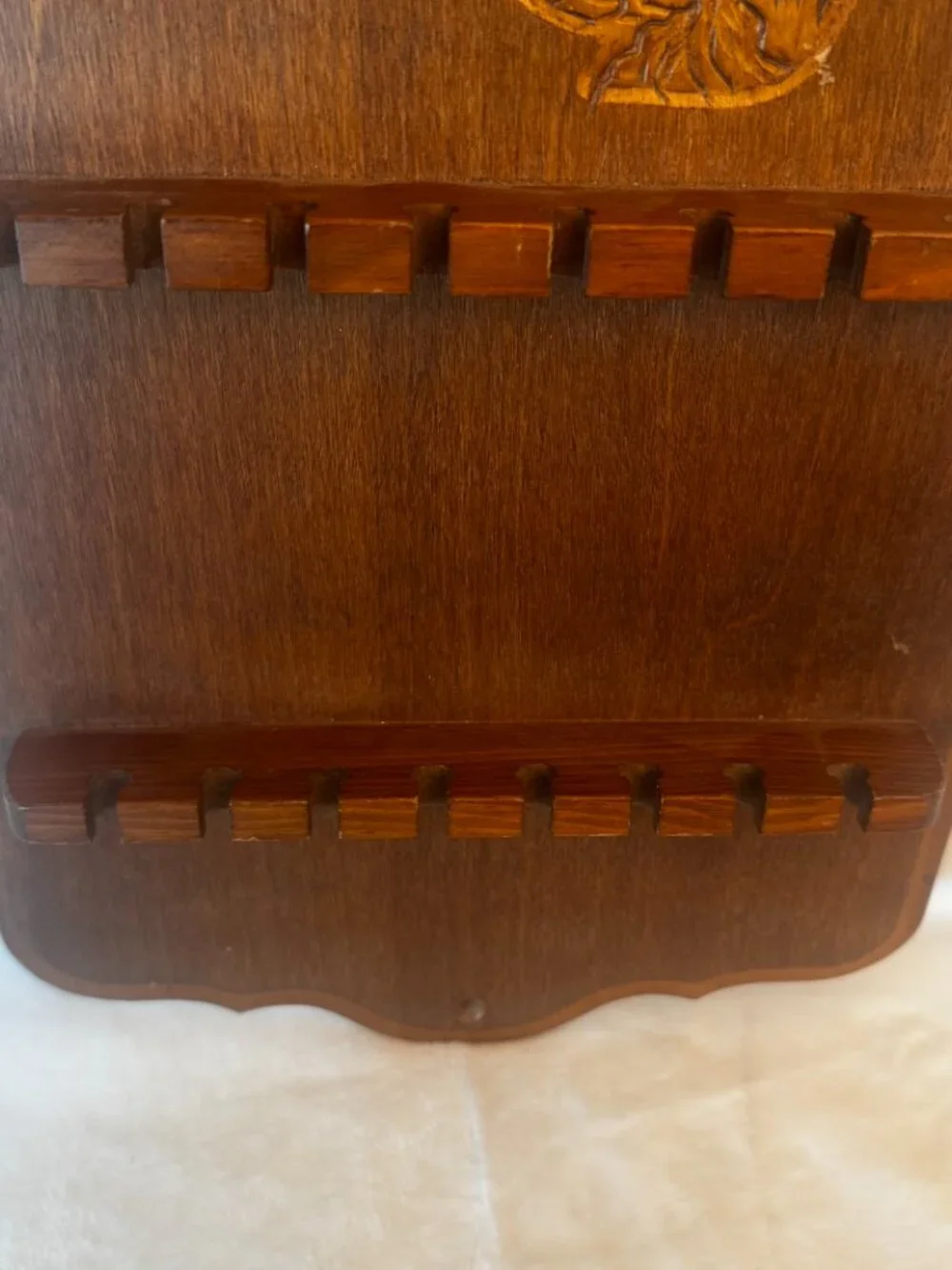 1960s Wood Souvenir Spoon Rack Grist Mill Motif Wall Mount Holds 16 Spoons Vtg
